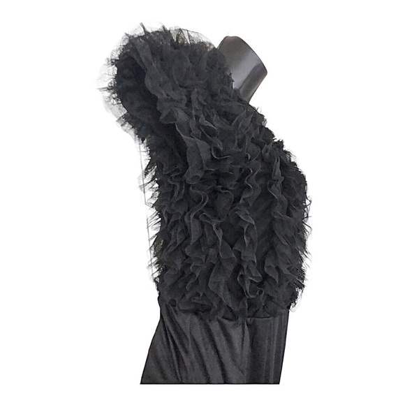 Ruffled Chiffon tulle plunge front black bodysuit size medium brand new - Picture 14 of 16